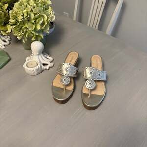 Jack Rogers Silver Metallic Jacks Mid Wedge Sandals - Size 9